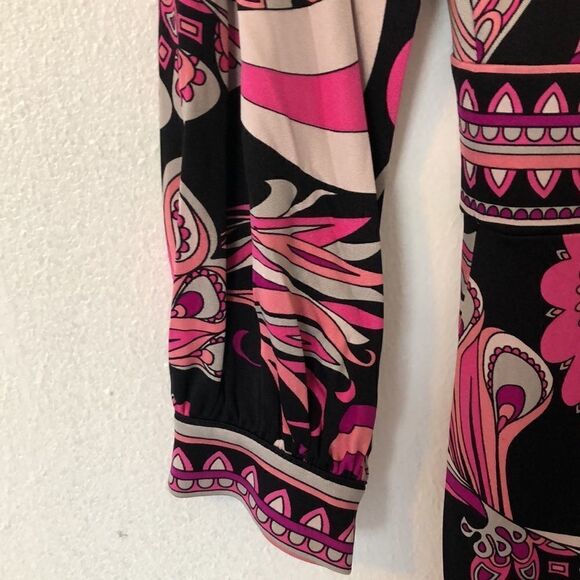 Vintage Tibi Swirl Shades of Pink 100% Silk Long Puff Sleeve Mini  Dress Size XS - Picture 3 of 8